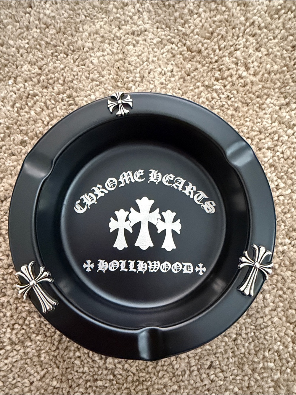 Chrome Hearts Black Ashtray with Silver Cross Accents